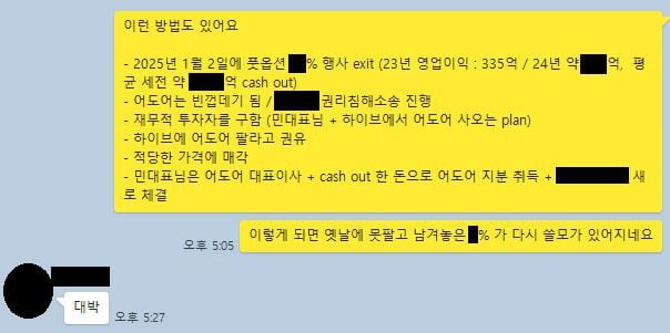 어도어 경영진 3인의 단체 대화방에서 2024년 4월 4일 오간 대화. /하이브 제공