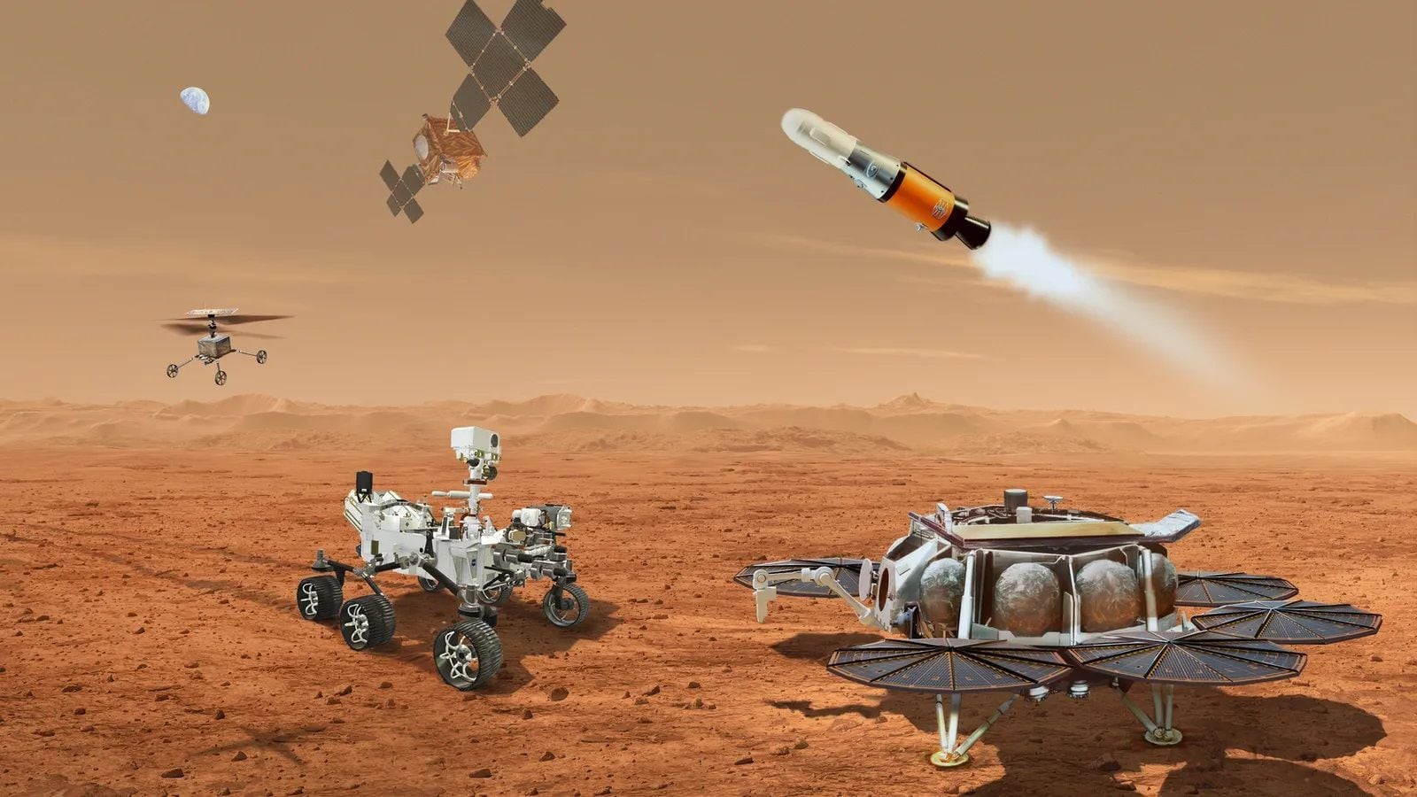 미 항공우주국NASA의 화성 표본 회수MSR 임무 상상도./NASA