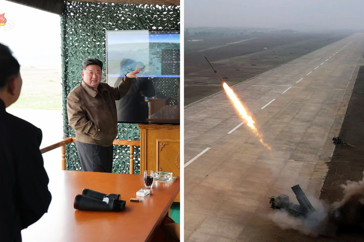 북한 김정은, 방사포탄 검수시험사격 참관